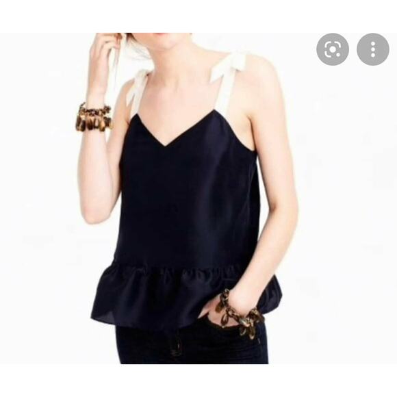 J.CREW Navy Peplum‎ Silk Tie Top Size 4 #G5365 - Picture 1 of 7